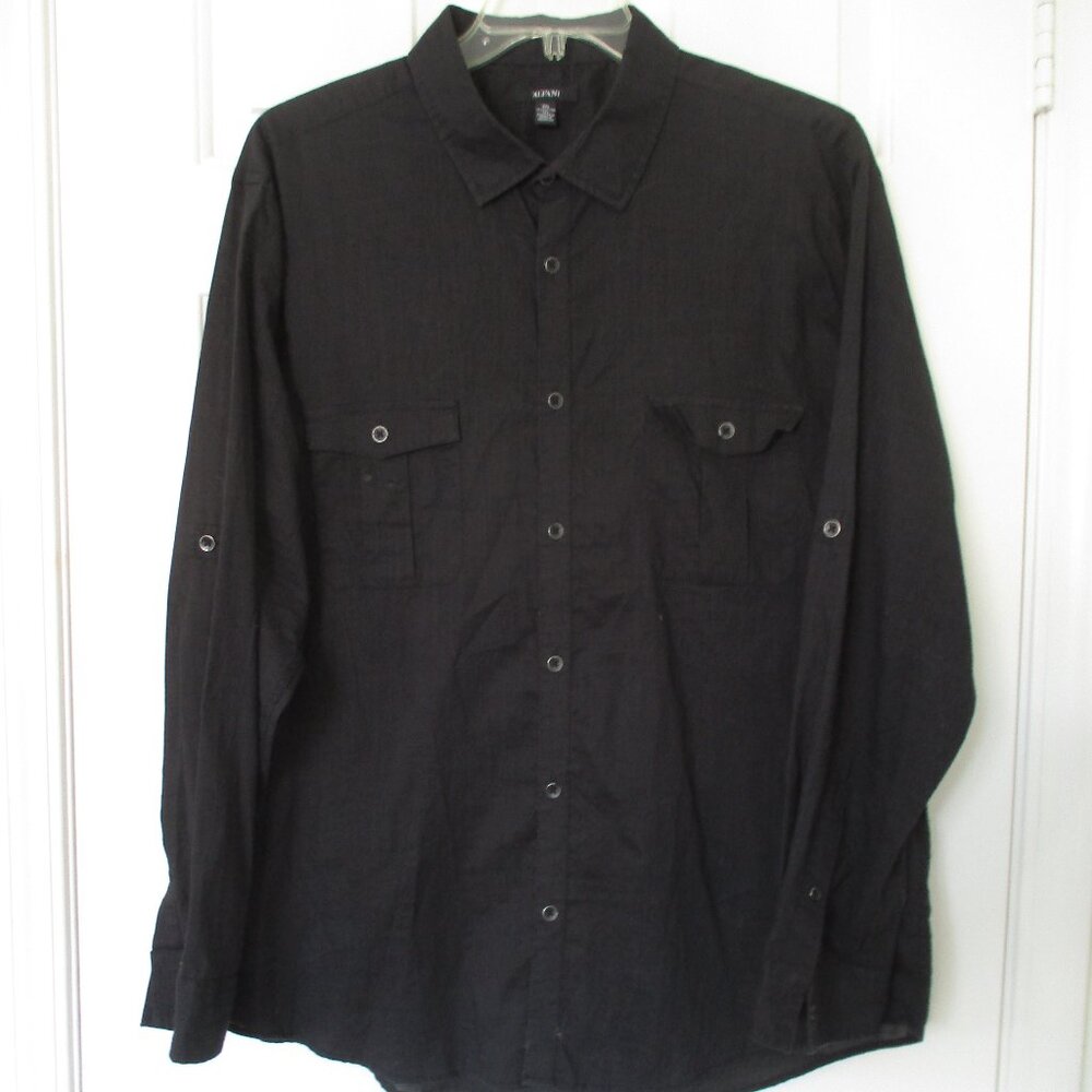 Macy's Alfani Mens L/S Black Cotton/Poly Casual Resort Shirt - Size XXL